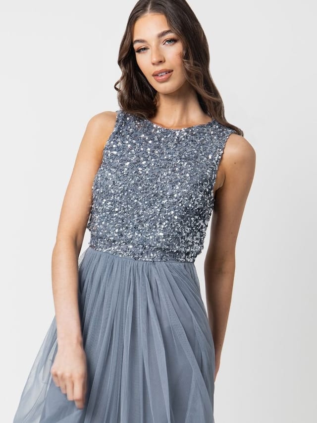 Maya Deluxe Maya Deluxe Women's Embellished Midaxi Dress in Blue - 2