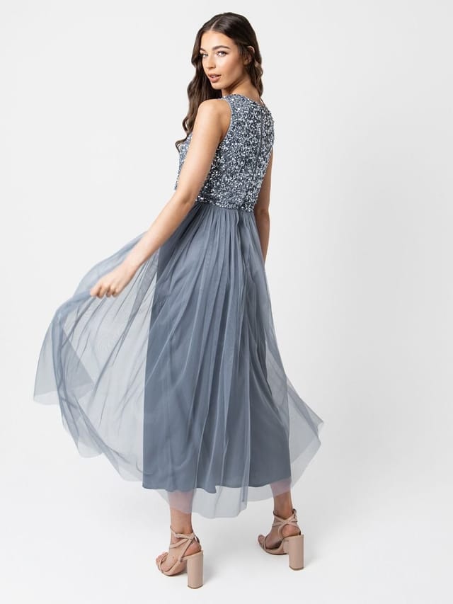 Maya Deluxe Maya Deluxe Women's Embellished Midaxi Dress in Blue - 3
