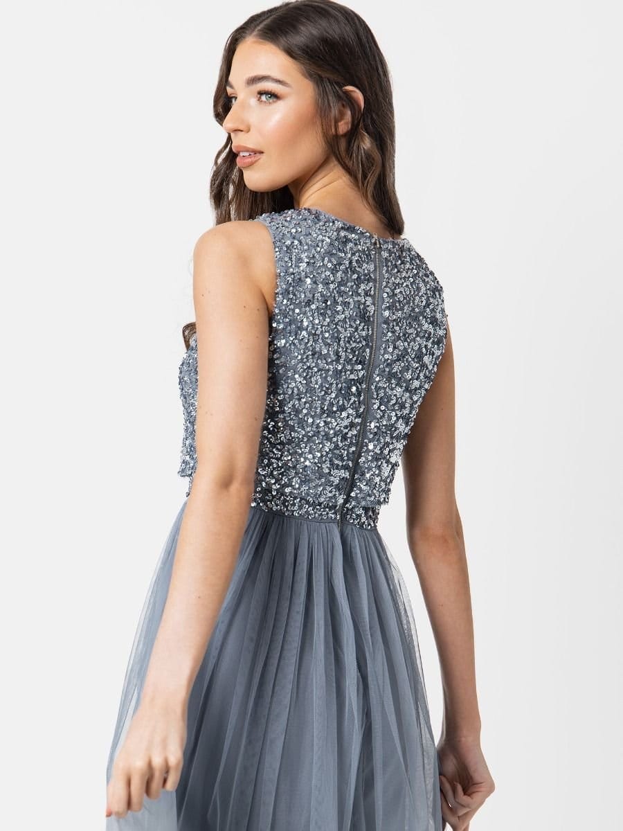 Maya Deluxe Maya Deluxe Women's Embellished Midaxi Dress in Blue - 4