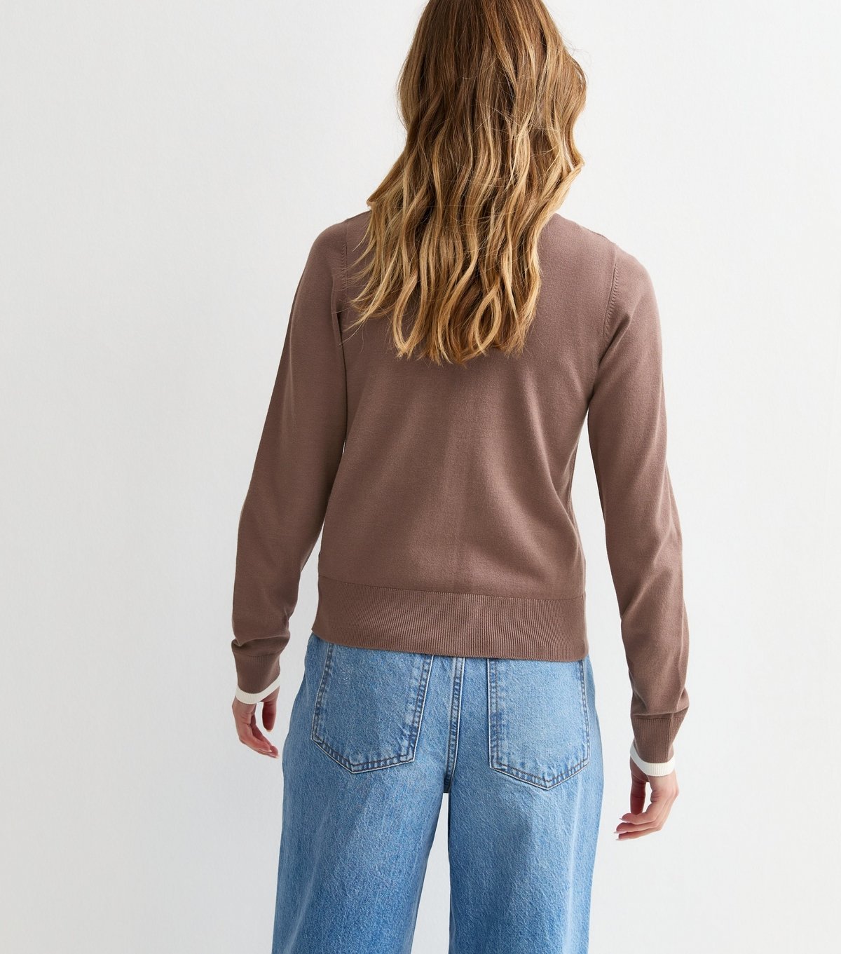 New Look Women's Dark Mink Trimmed Crew Neck Knit Cardigan New Look - 4