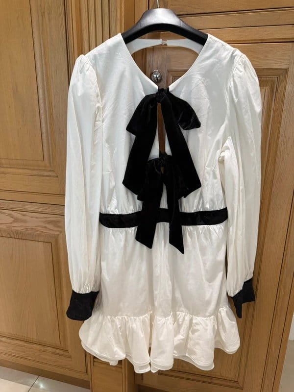 ASOS White Satin Dress with Black Velvet Bows