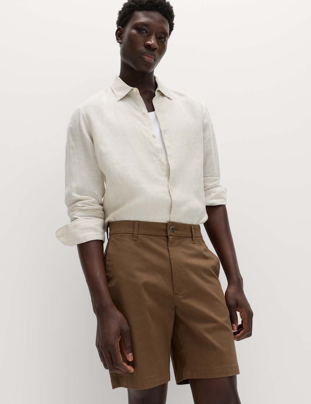 Marks & Spencer M&S Regular Fit Stretch Chino Shorts Brown