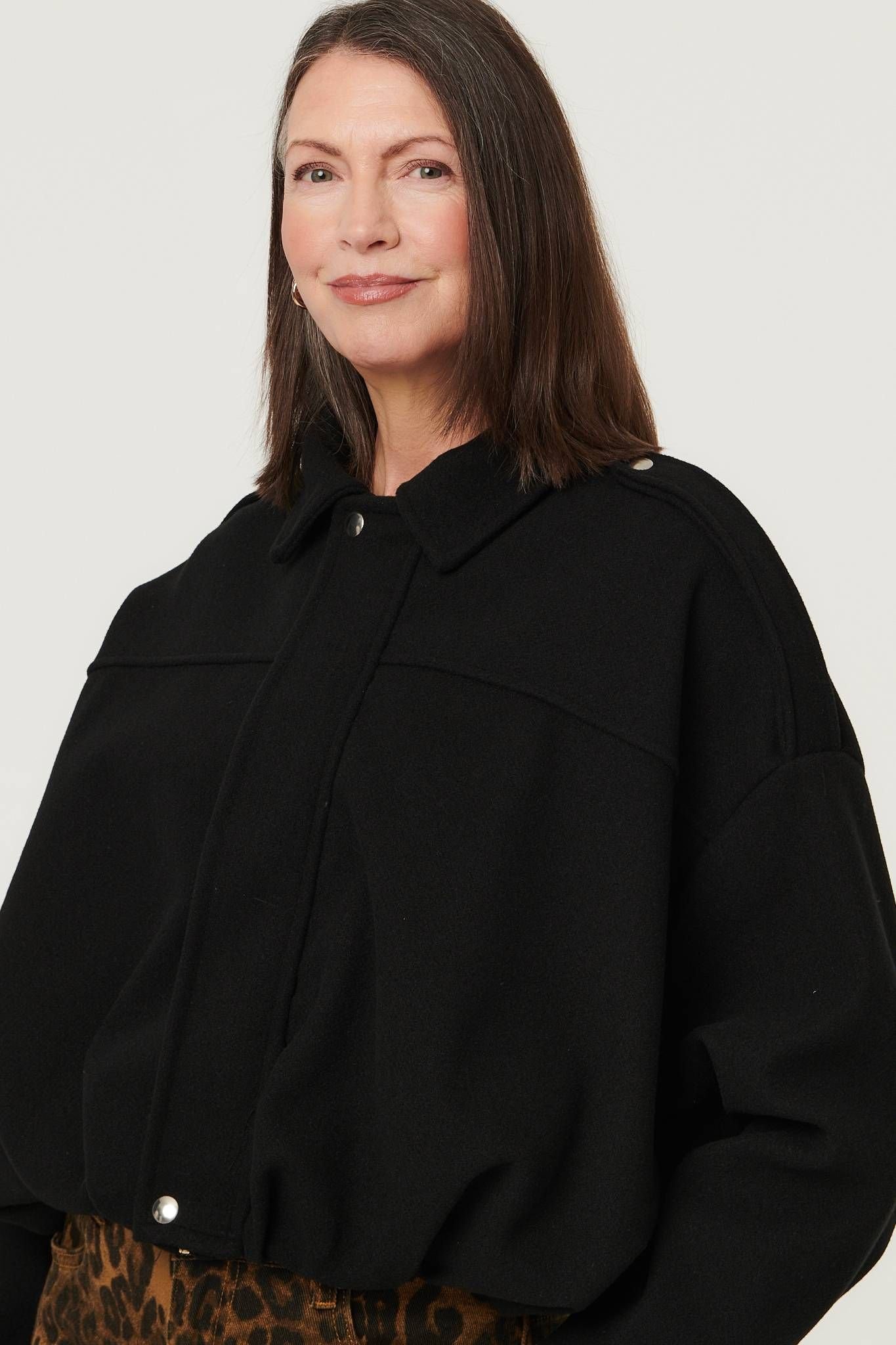 Izabel London Izabel London Women's Faux Suede Ruched Relaxed Bomber Jacket in Black - 2