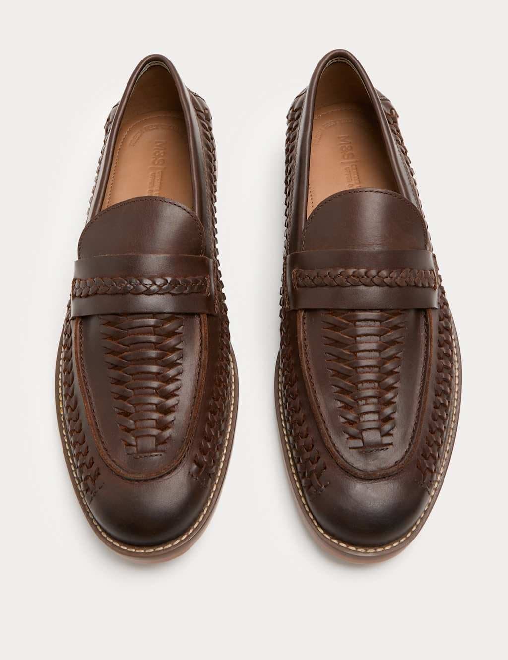 Marks & Spencer M&S Leather Woven Loafers Brown