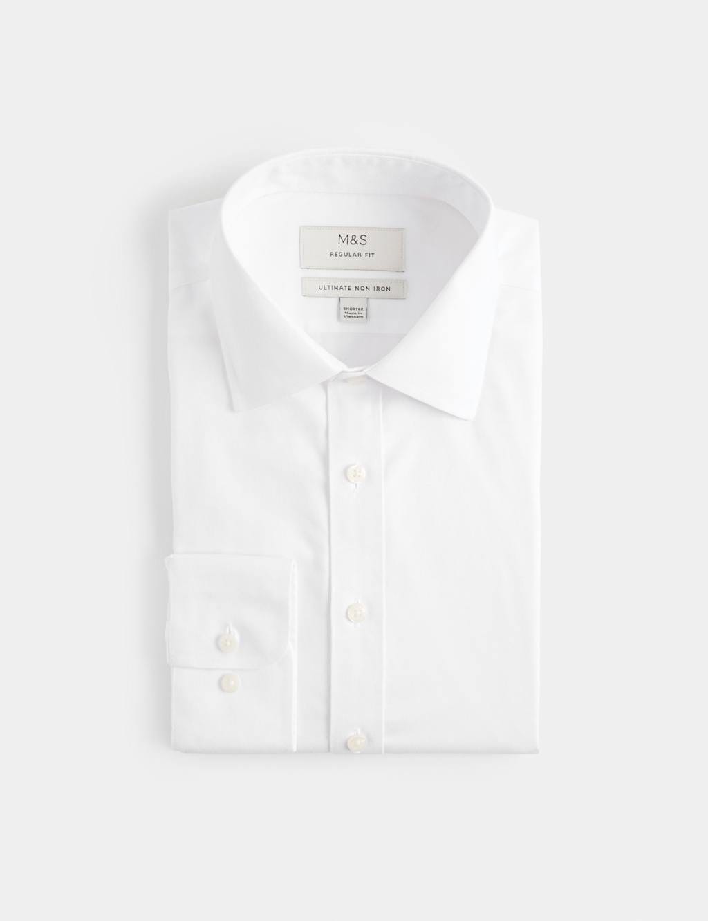 Marks & Spencer M&S Regular Fit 2 Inch Shorter Ultimate Non Iron Twill Shirt White - 1