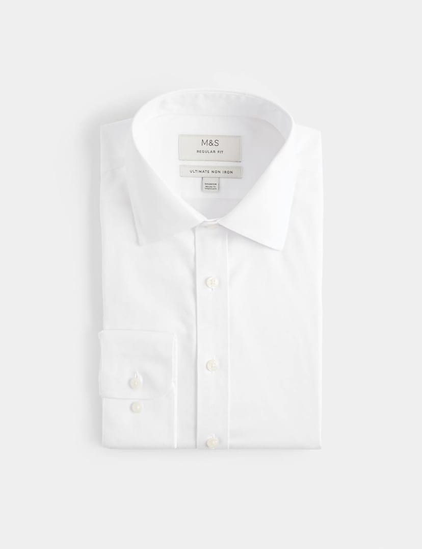 Marks & Spencer M&S Regular Fit 2 Inch Shorter Ultimate Non Iron Twill Shirt White - 1
