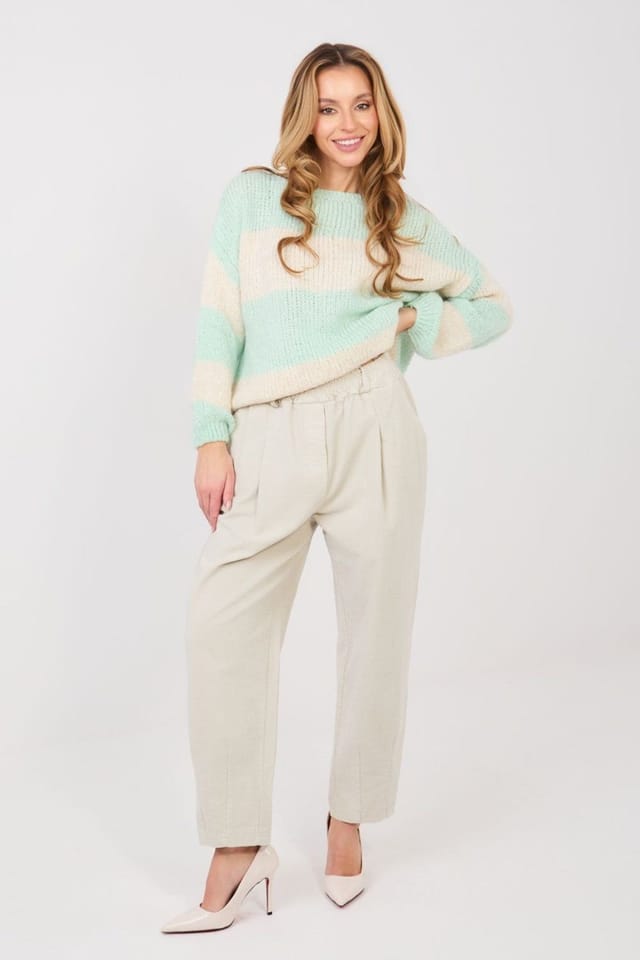 Love Lace Love Lace Women's Italian Style High Waist Corduroy Carrot Trousers in Beige - 2