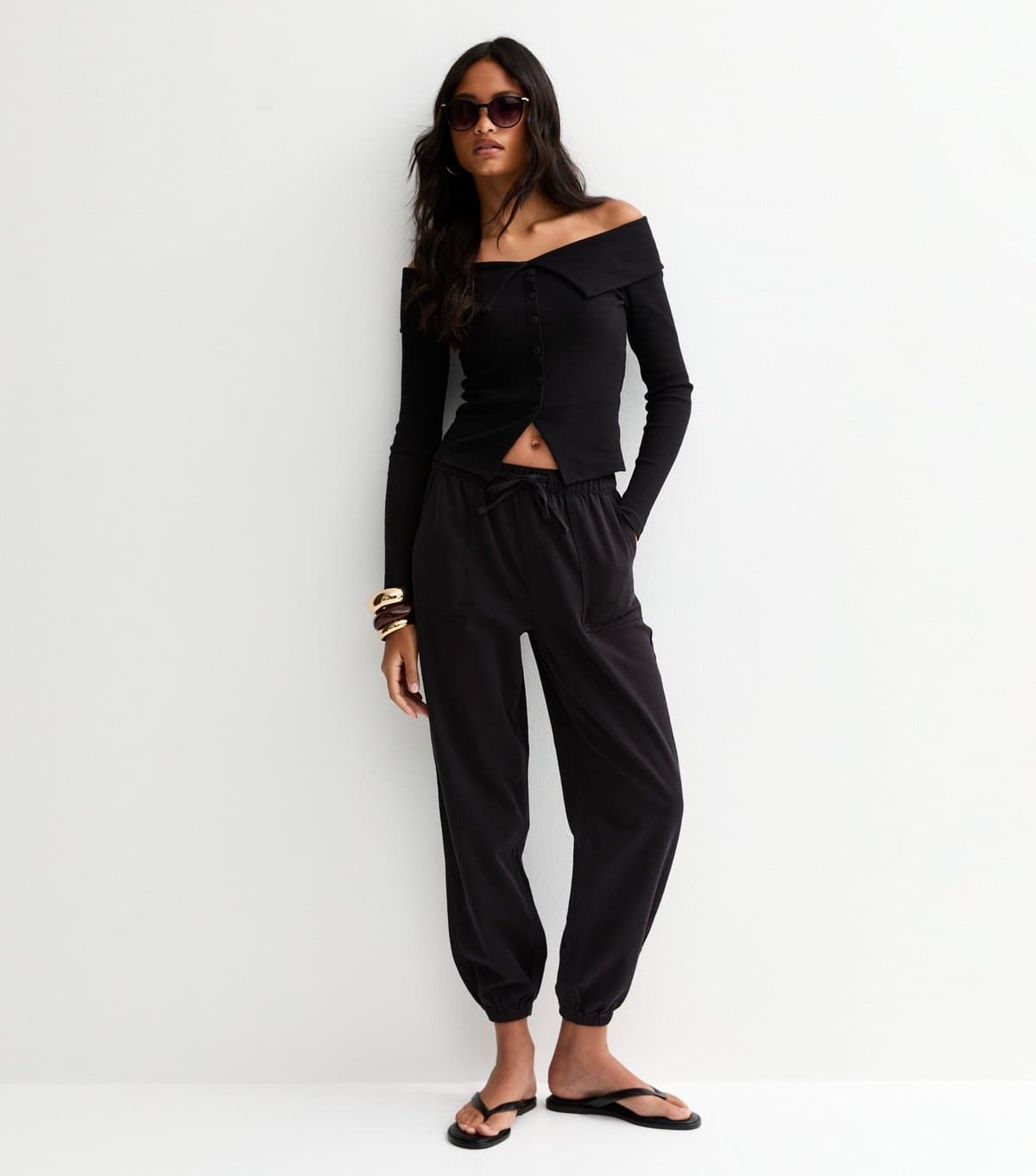 New Look Women's Black Cotton Tapered Cargo Trousers New Look