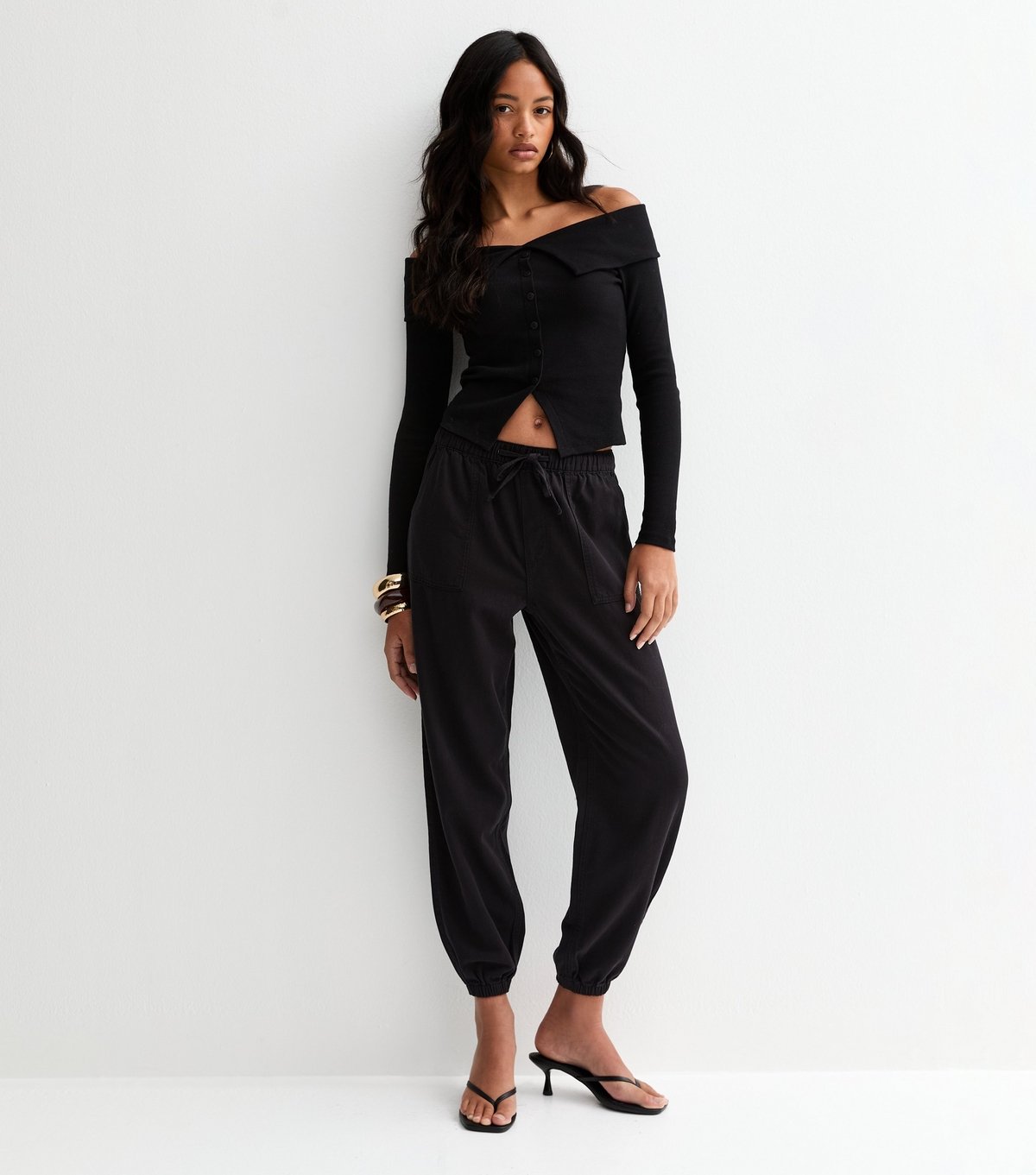 New Look Women's Black Cotton Tapered Cargo Trousers New Look - 3