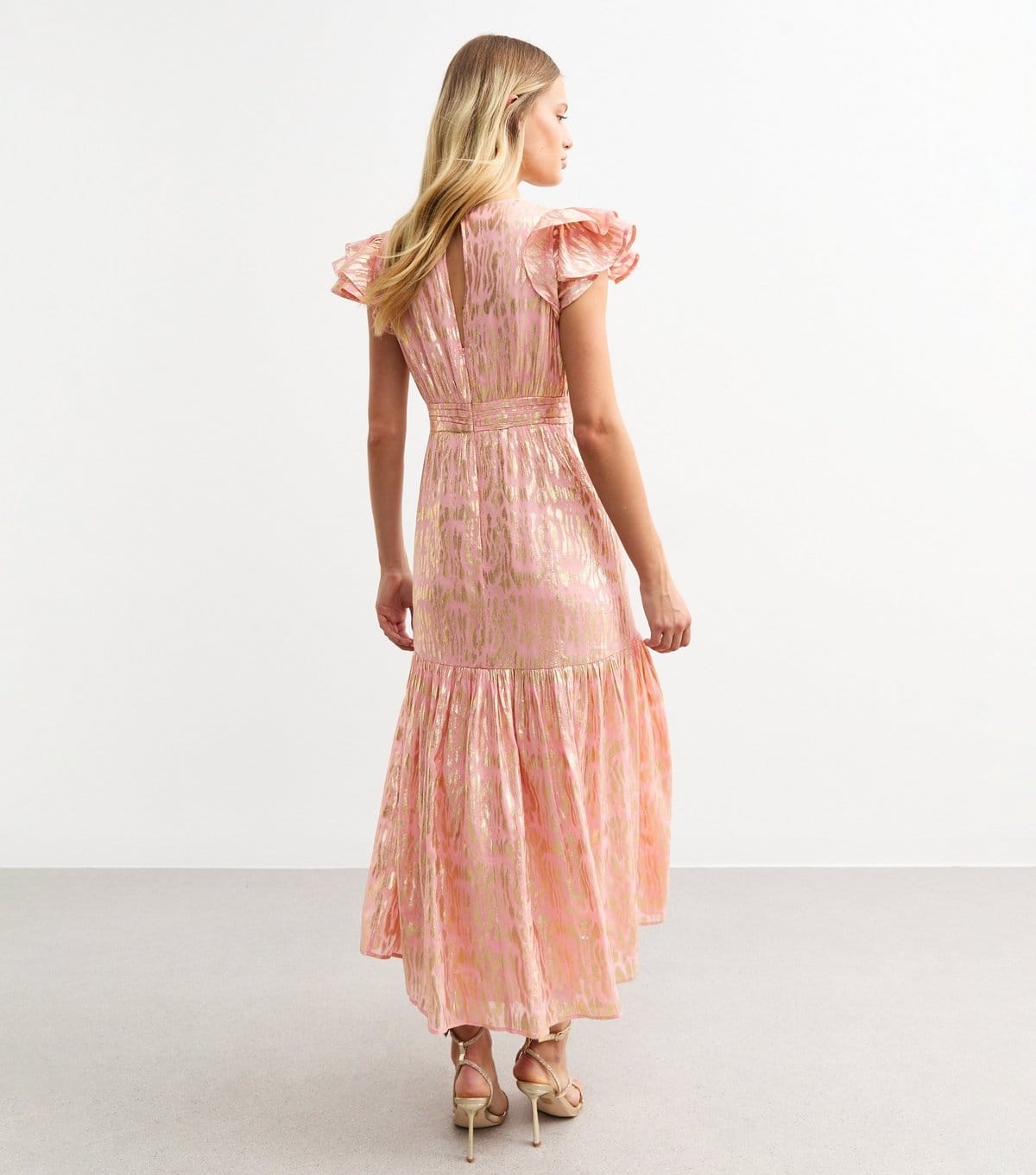 New Look Women's Pink Jacquard Frill Sleeve Empire Line Midi Dress New Look - 4