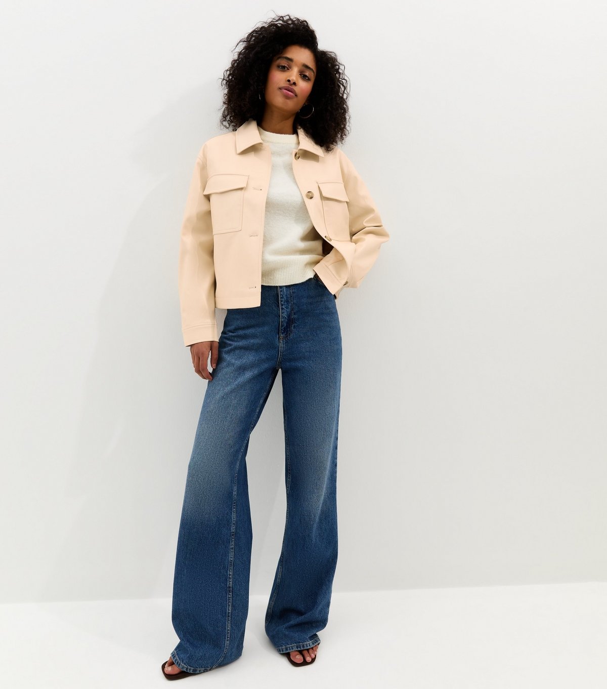 New Look Women's Off White Faux Leather Flap Pocket Shacket Vegan New Look - 3