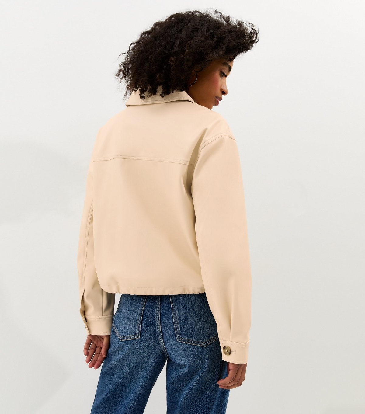 New Look Women's Off White Faux Leather Flap Pocket Shacket Vegan New Look - 4