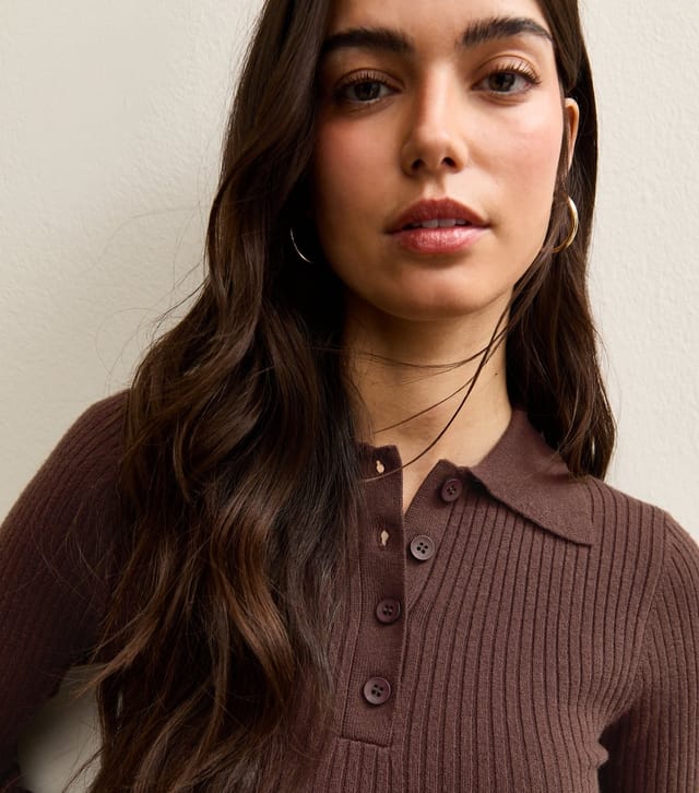 New Look Women's Dark Brown Lightweight Polo Button Jumper New Look - 2
