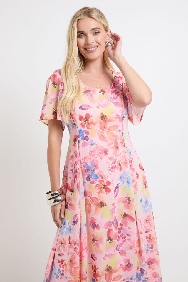 Wallis Wallis Women's Petite Floral Print Chiffon Midi Dress in Pink - 2