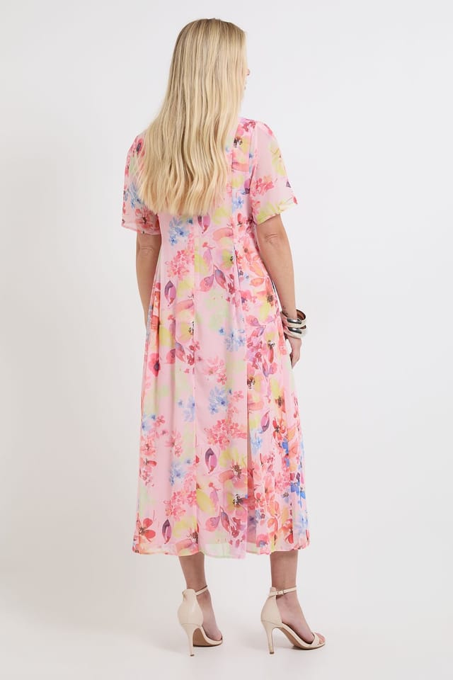 Wallis Wallis Women's Petite Floral Print Chiffon Midi Dress in Pink - 3