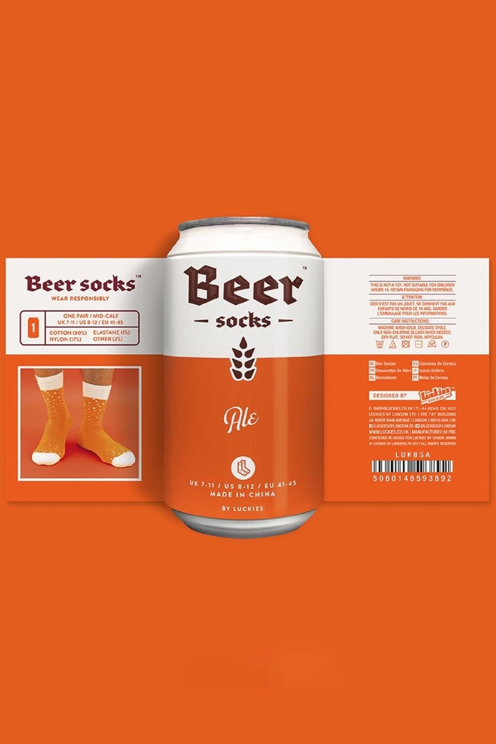 Suck UK Suck UK Men's Ale Beer Socks in Realistic Beer Can Gift Pack in Orange - 4