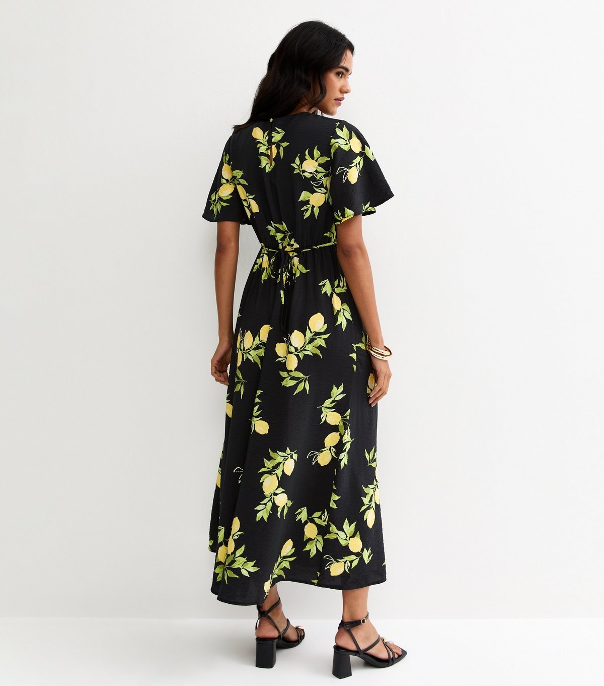 New Look Women's Black Lemon Print Flutter Sleeve Midi Dress New Look - 4