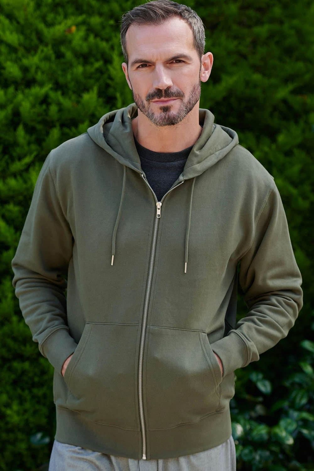 British Boxers British Boxers Men's "Khaki" Cotton Zip-up Hoodie in Khaki
