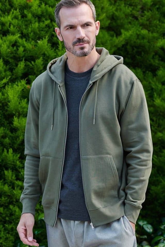 British Boxers British Boxers Men's "Khaki" Cotton Zip-up Hoodie in Khaki - 2