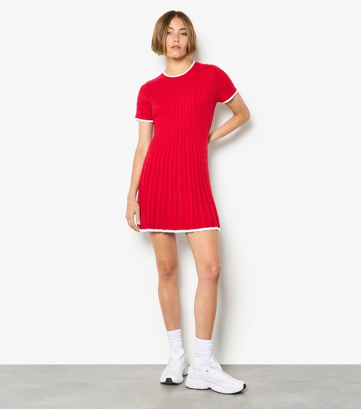 Apricot Women's Bright Red Cable Knit Contrast Trim Mini Dress Apricot New Look - 2