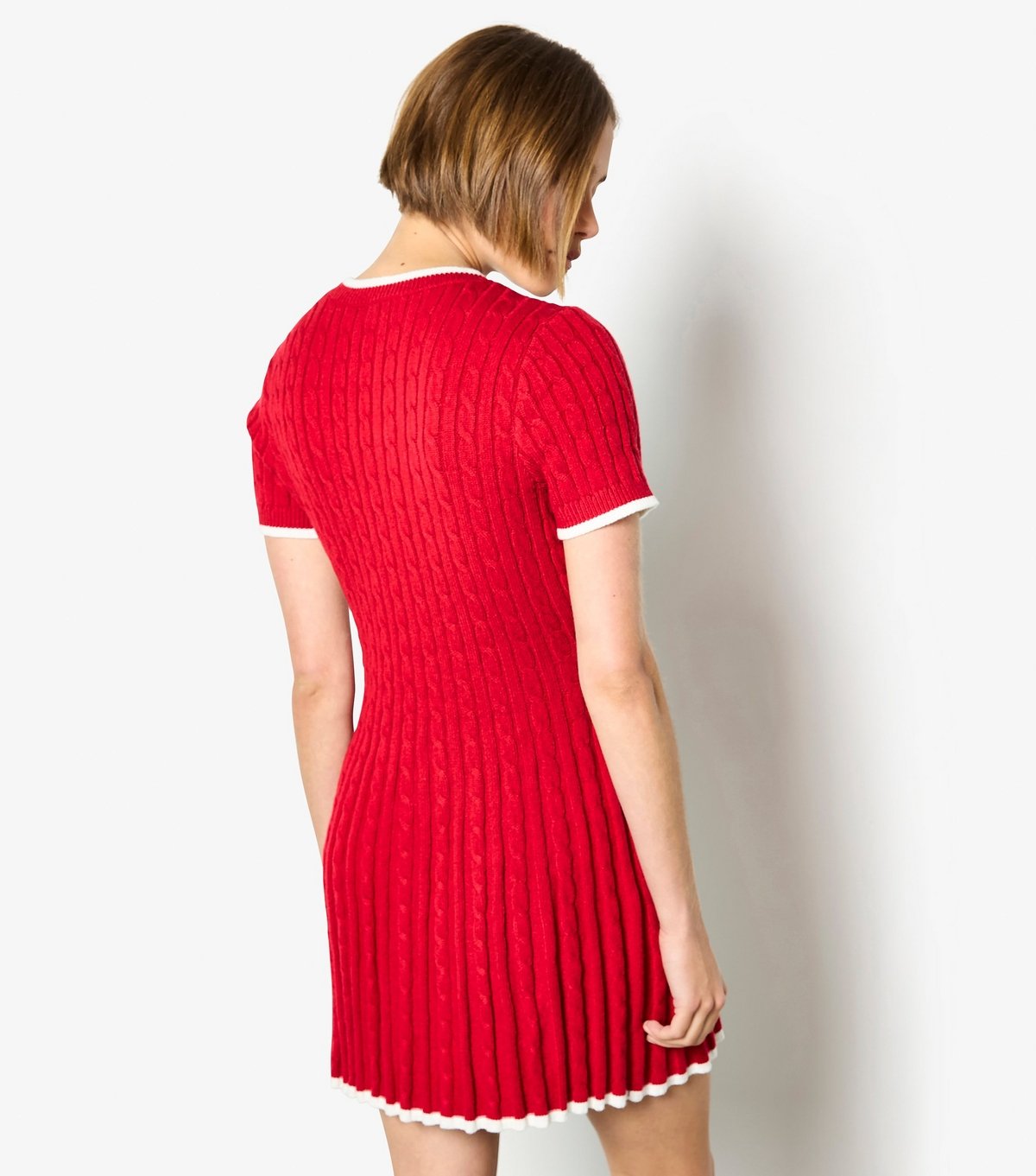 Apricot Women's Bright Red Cable Knit Contrast Trim Mini Dress Apricot New Look - 3