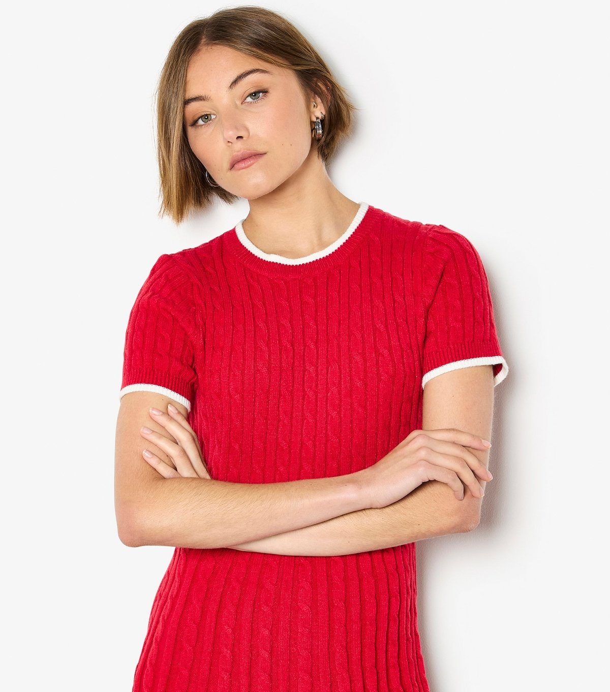 Apricot Women's Bright Red Cable Knit Contrast Trim Mini Dress Apricot New Look - 4