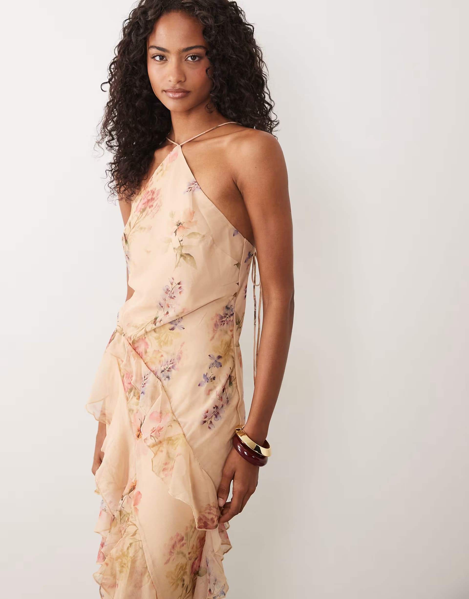 ASOS ASOS DESIGN bias cut maxi dress with ruffles and high-low in floral print