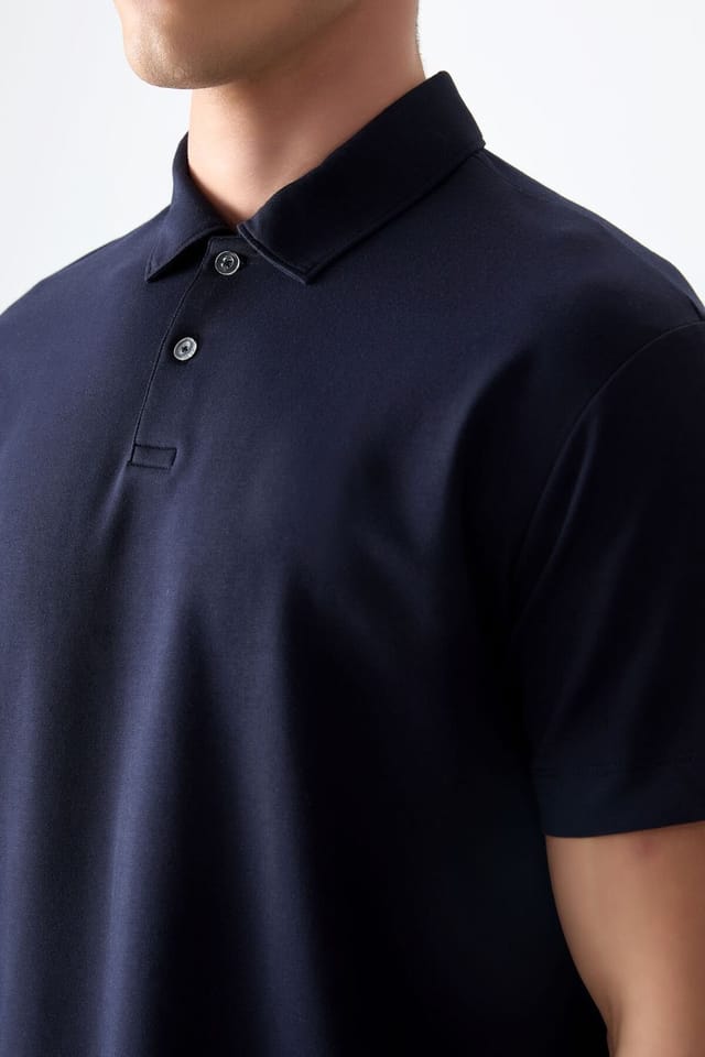 Tommy Life Tommy Life Men's Oversized Polo Collar T-Shirt in Navy - 2