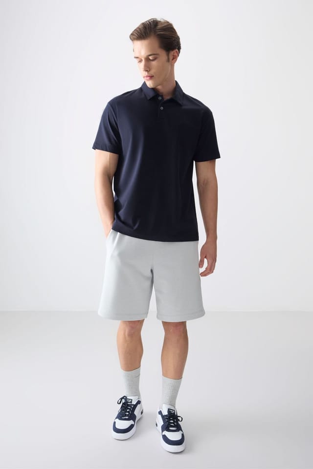 Tommy Life Tommy Life Men's Oversized Polo Collar T-Shirt in Navy - 3