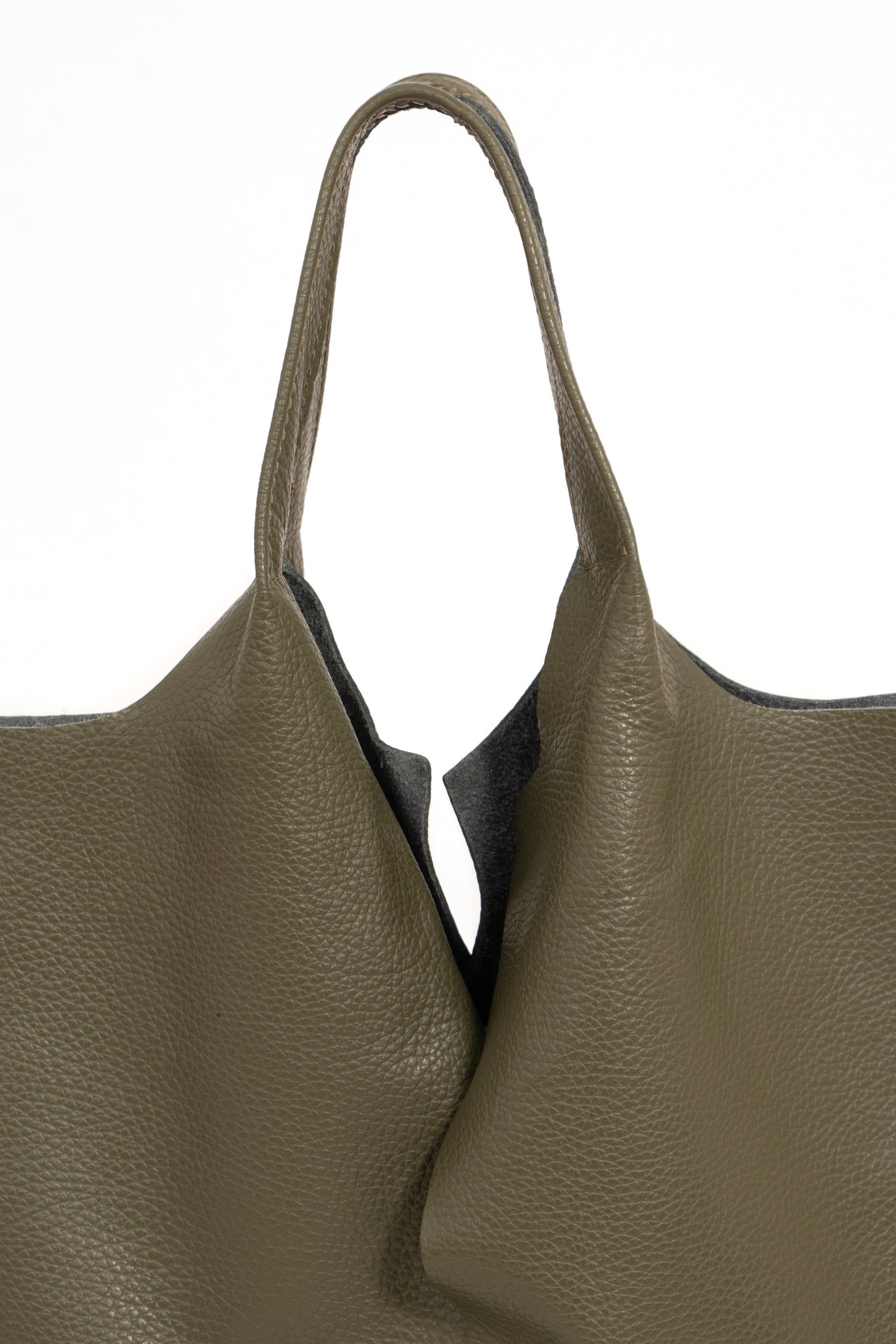 Sarta Sarta Women's Paloma Italian Leather Shoulder Bag- Khaki, Pebbled in Khaki - 4