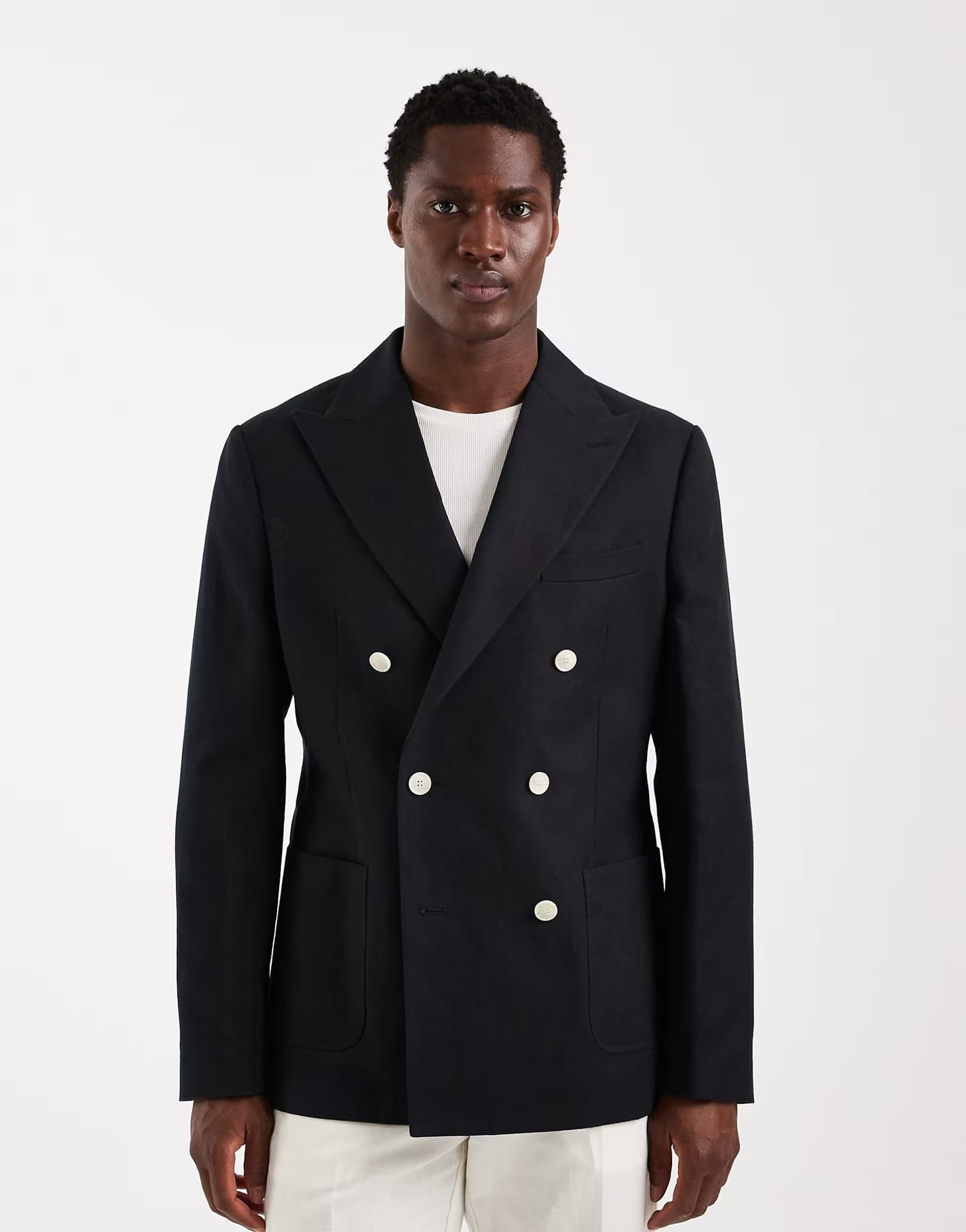 ASOS ASOS DESIGN mix & match linen rich slim double breasted suit jacket in black