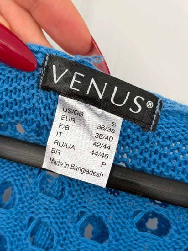 Venus Venus Blue Vintage Open Knit Crochet Hoodie Top Size Small Boho