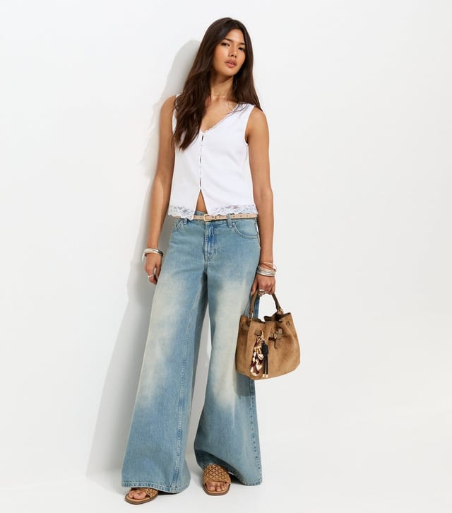 New Look Women's White Lace Trim Button Up Rib Vest New Look - 3