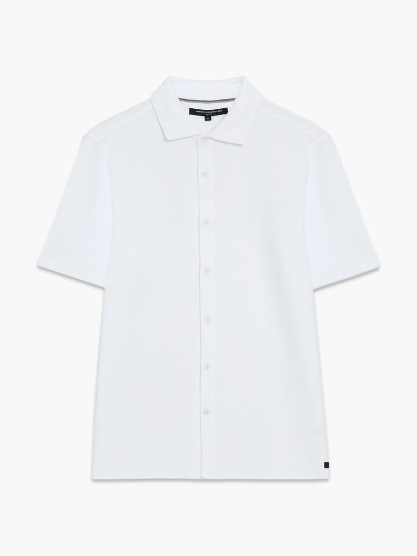 French Connection Short Sleeve Textured Button-Through White Shirt White - 1
