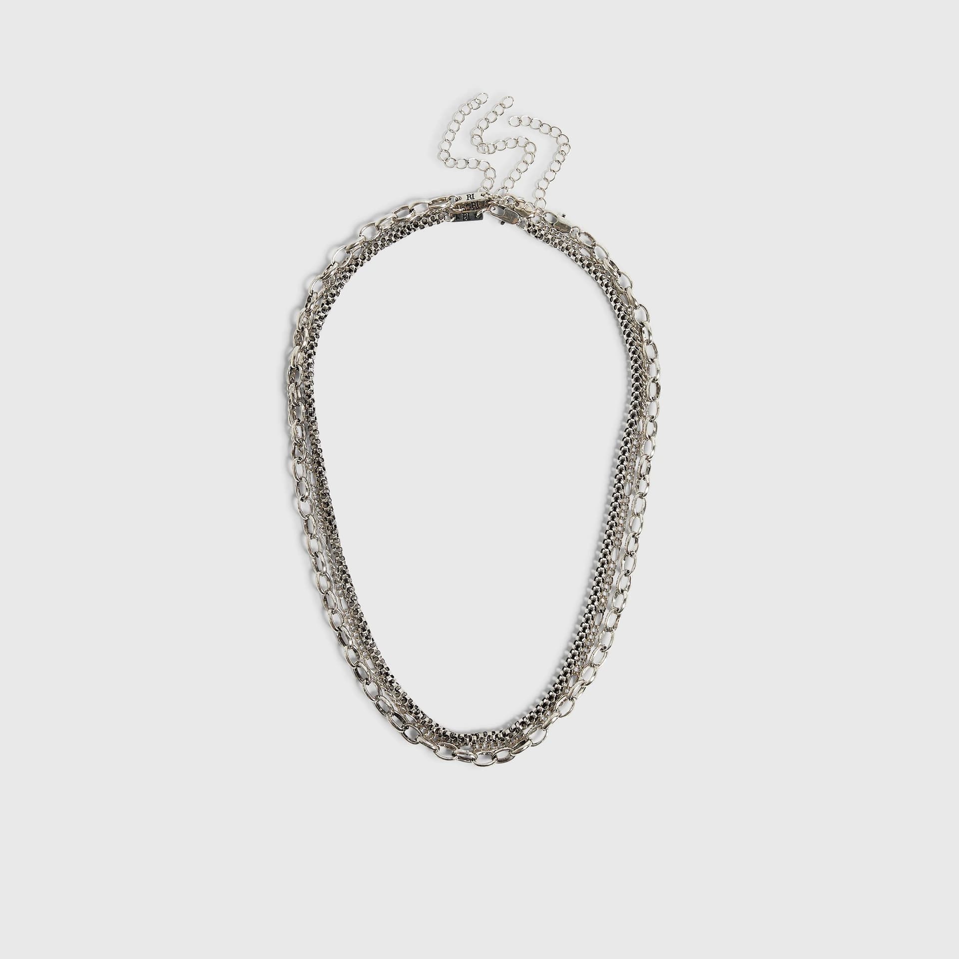 River Island Mens River Island Silver Chain Set Of 3 Neck Chains