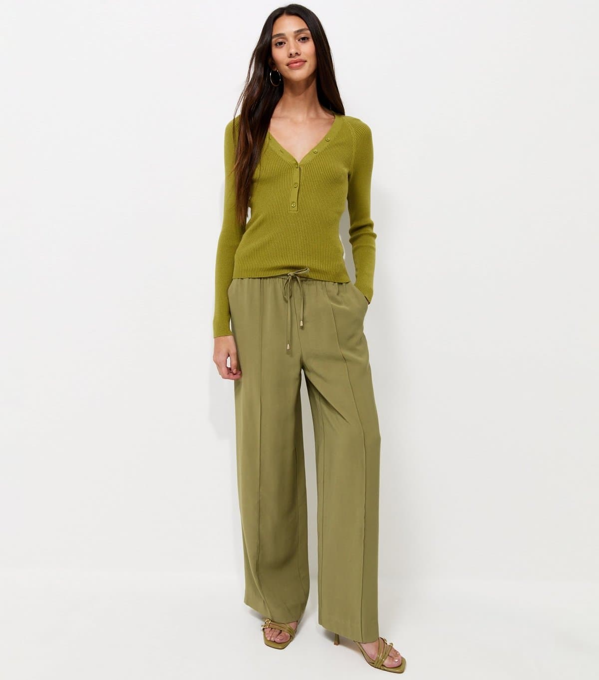 New Look New Look Olive Lightweight Woven Wide Leg Trousers