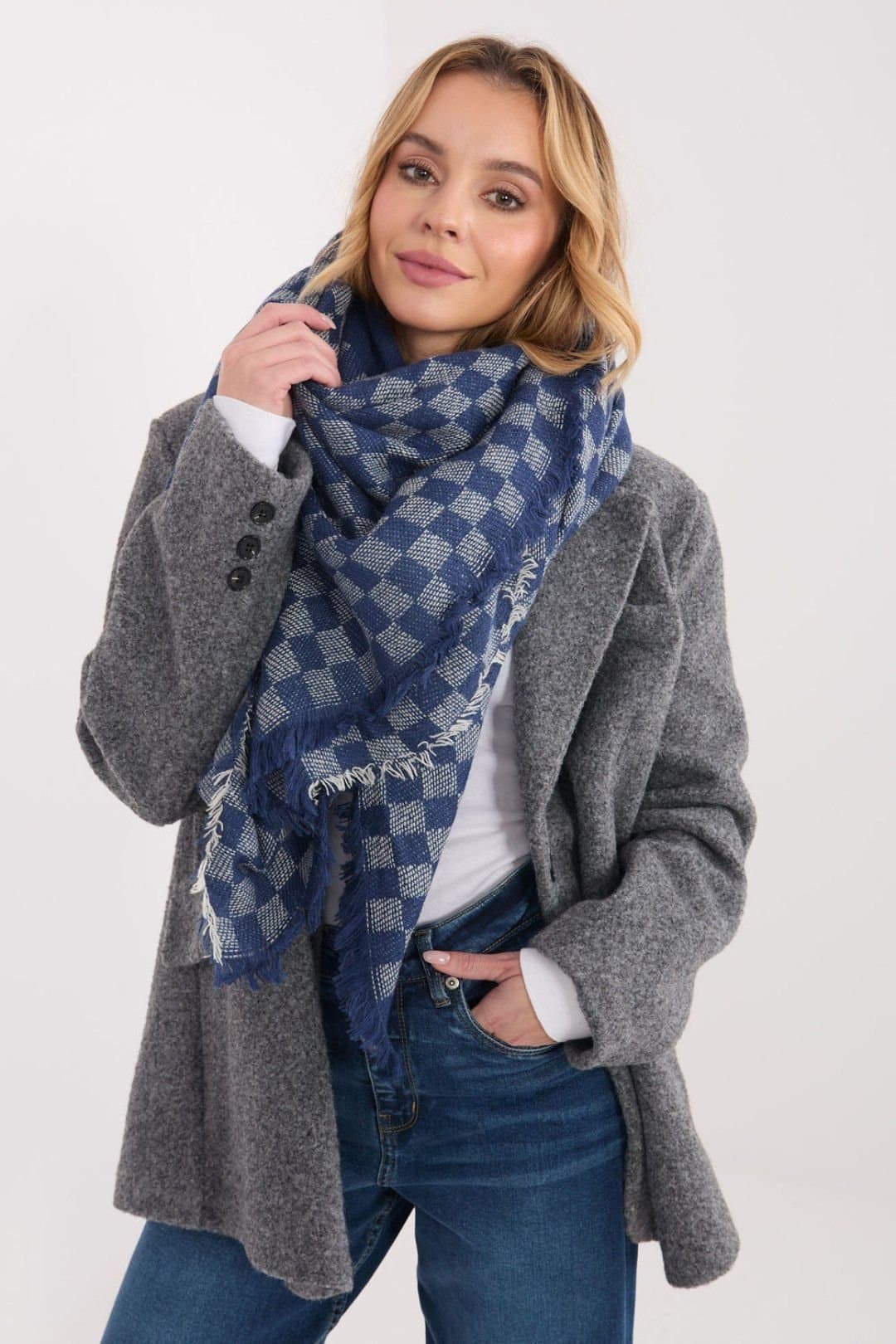 Love Lace Love Lace Women's Geometric Viscose Wool Scarf Shawl with Soft Fringe Modern in Blue