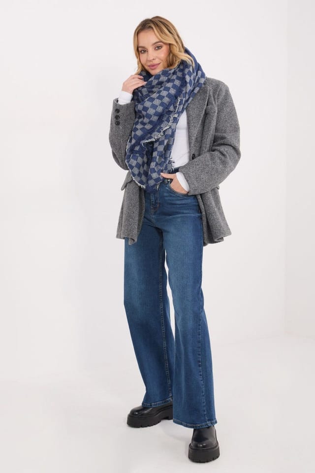 Love Lace Love Lace Women's Geometric Viscose Wool Scarf Shawl with Soft Fringe Modern in Blue - 2