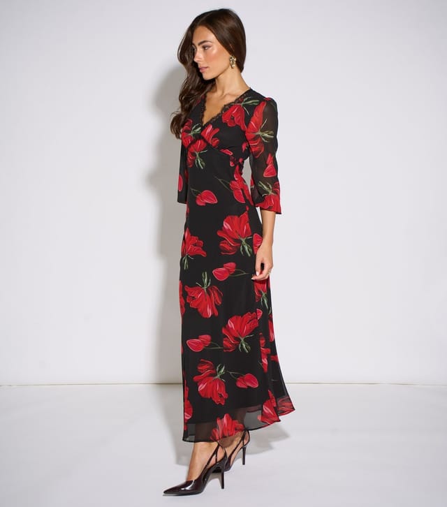 Gini London Women's Black Floral Print Lace Trim Midi Dress Gini London New Look - 3