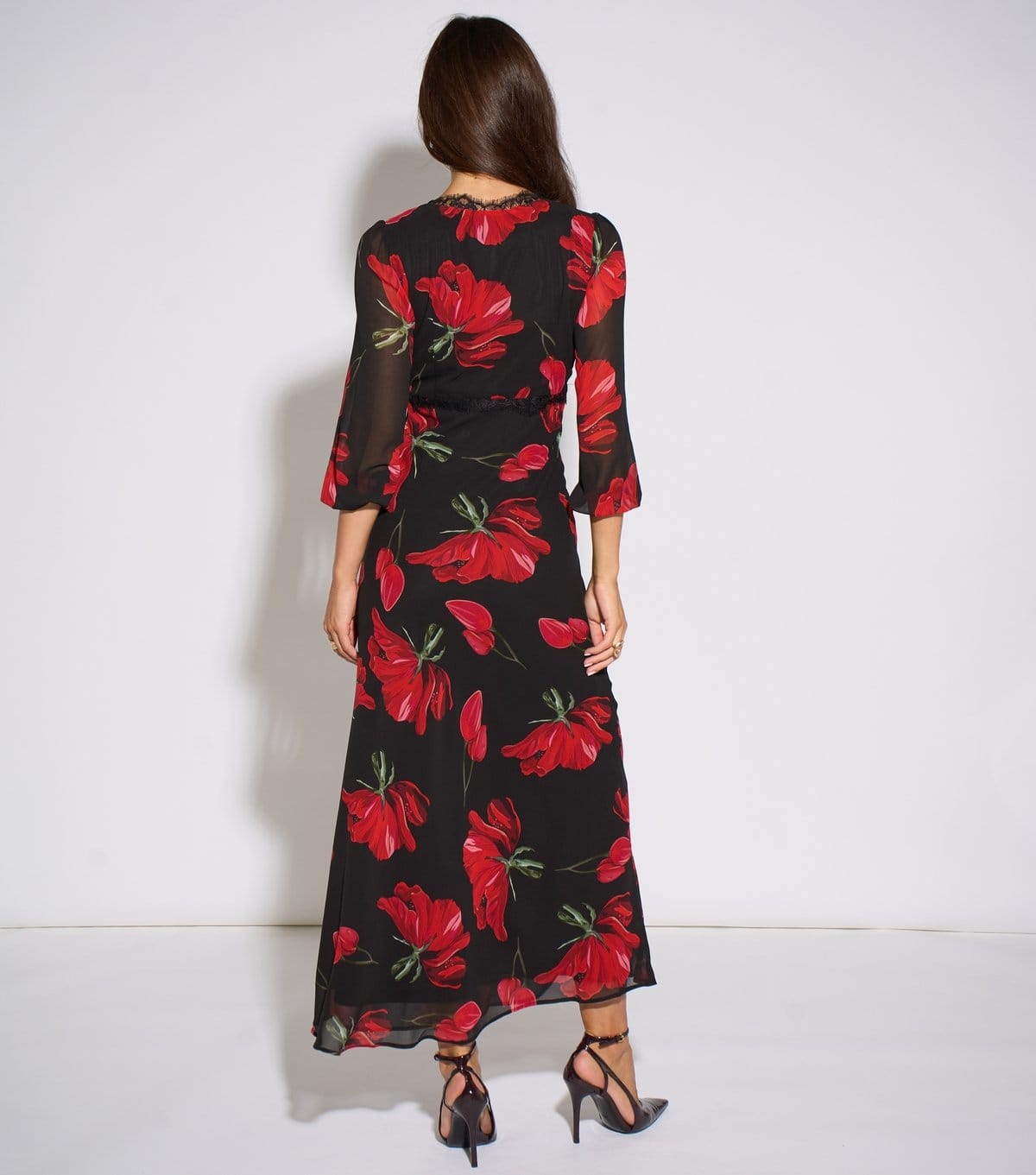 Gini London Women's Black Floral Print Lace Trim Midi Dress Gini London New Look - 4