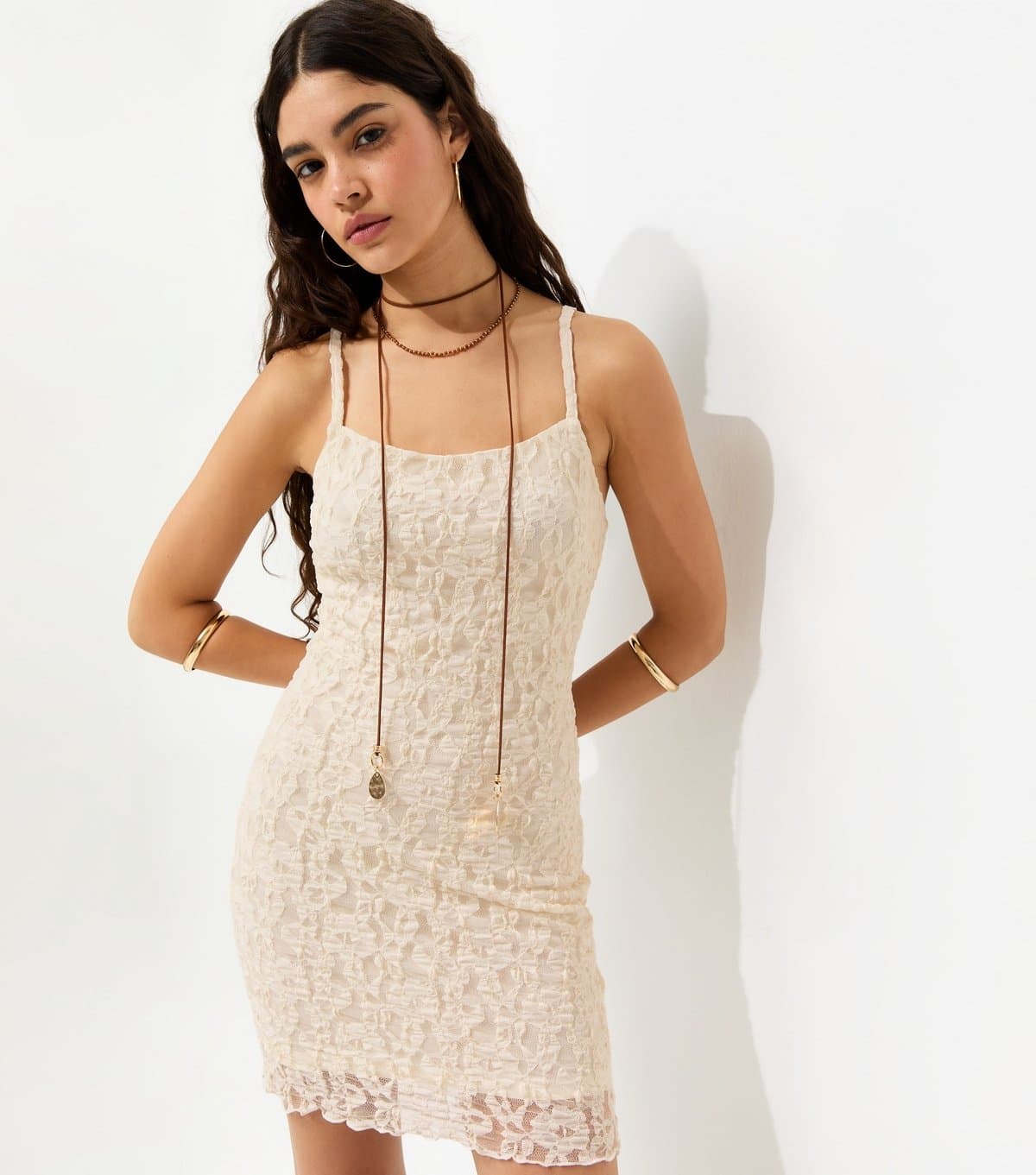 New Look Women's Cream Strappy Lace Mini Dress New Look