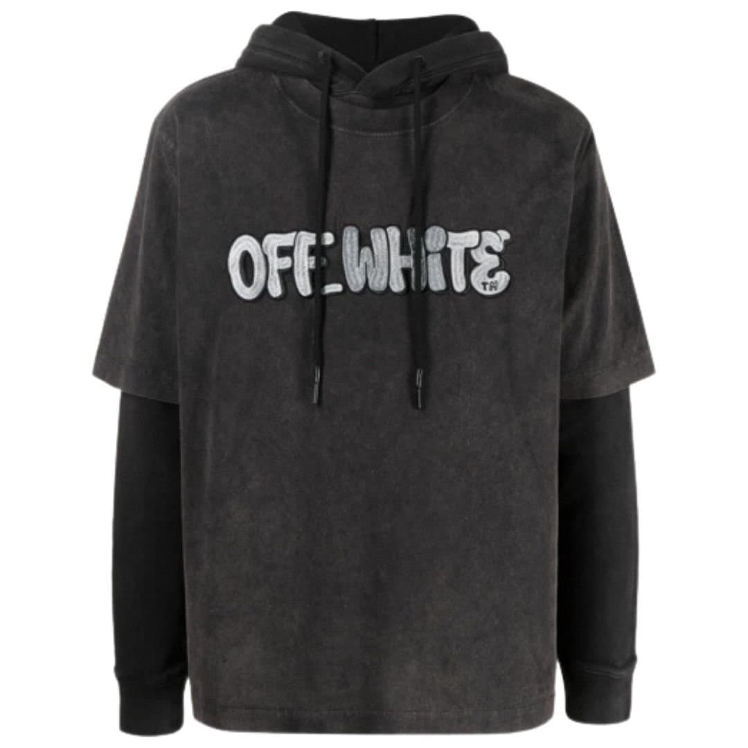 Off-White Off-White Men's GM Vintage Double Sleeve Grey Hoodie