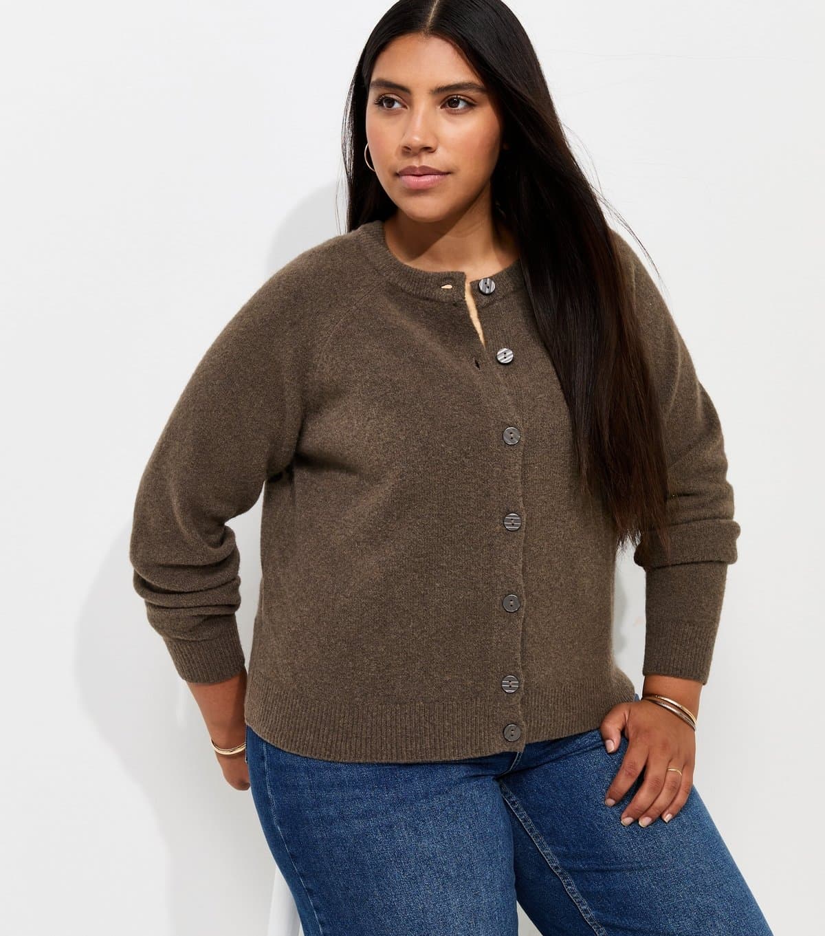 New Look Women's Plus Size Dark Mink Raglan Sleeve Meet The Jean Cardigan Curves New Look