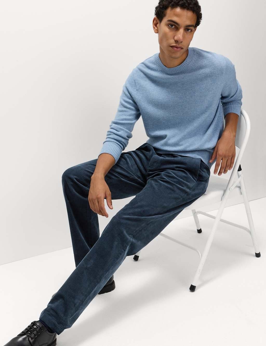 Marks & Spencer M&S Regular Fit Corduroy Stretch Chinos Navy