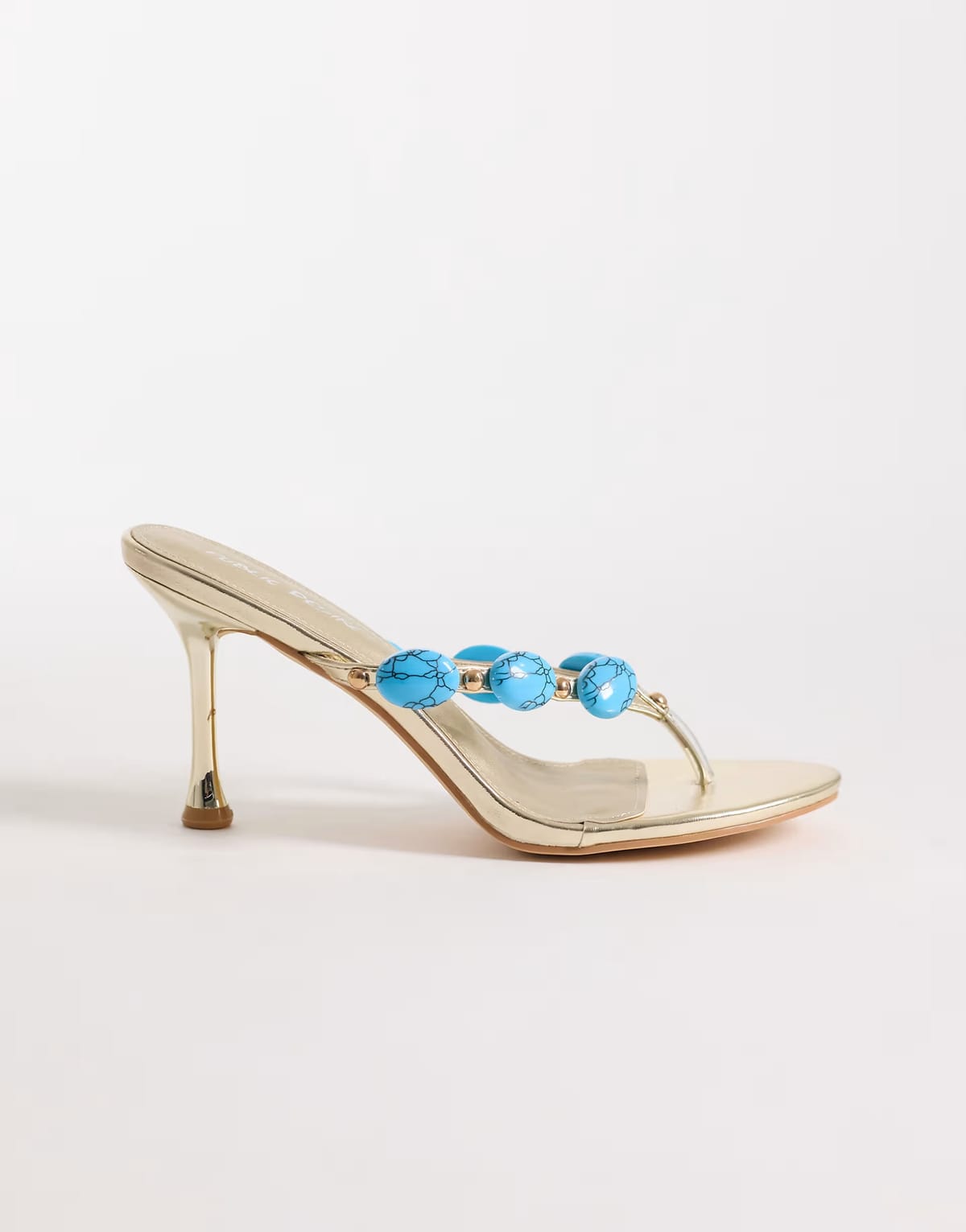 ASOS Public Desire toe thong heeled sandals with stone embellishment in gold - 1