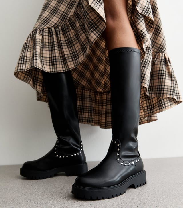 Public Desire Women's Black Bleu Studded Faux Leather Boots Public Desire New Look - 2