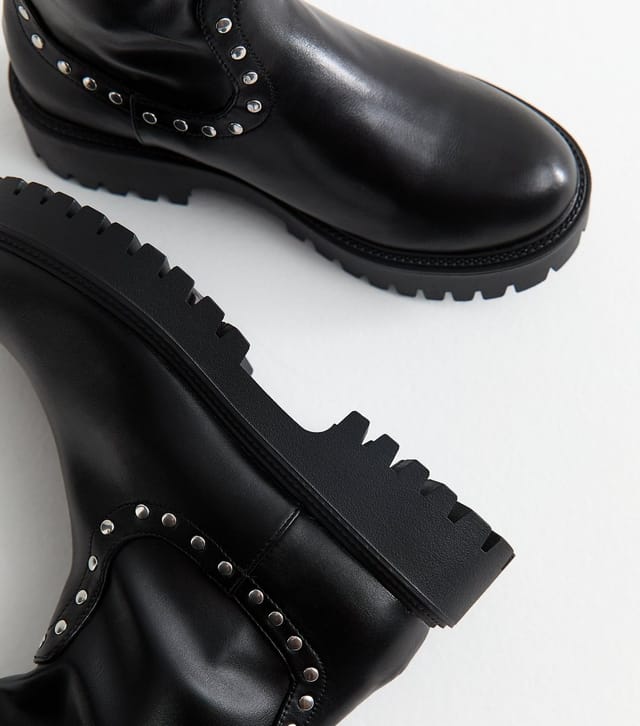 Public Desire Women's Black Bleu Studded Faux Leather Boots Public Desire New Look - 3