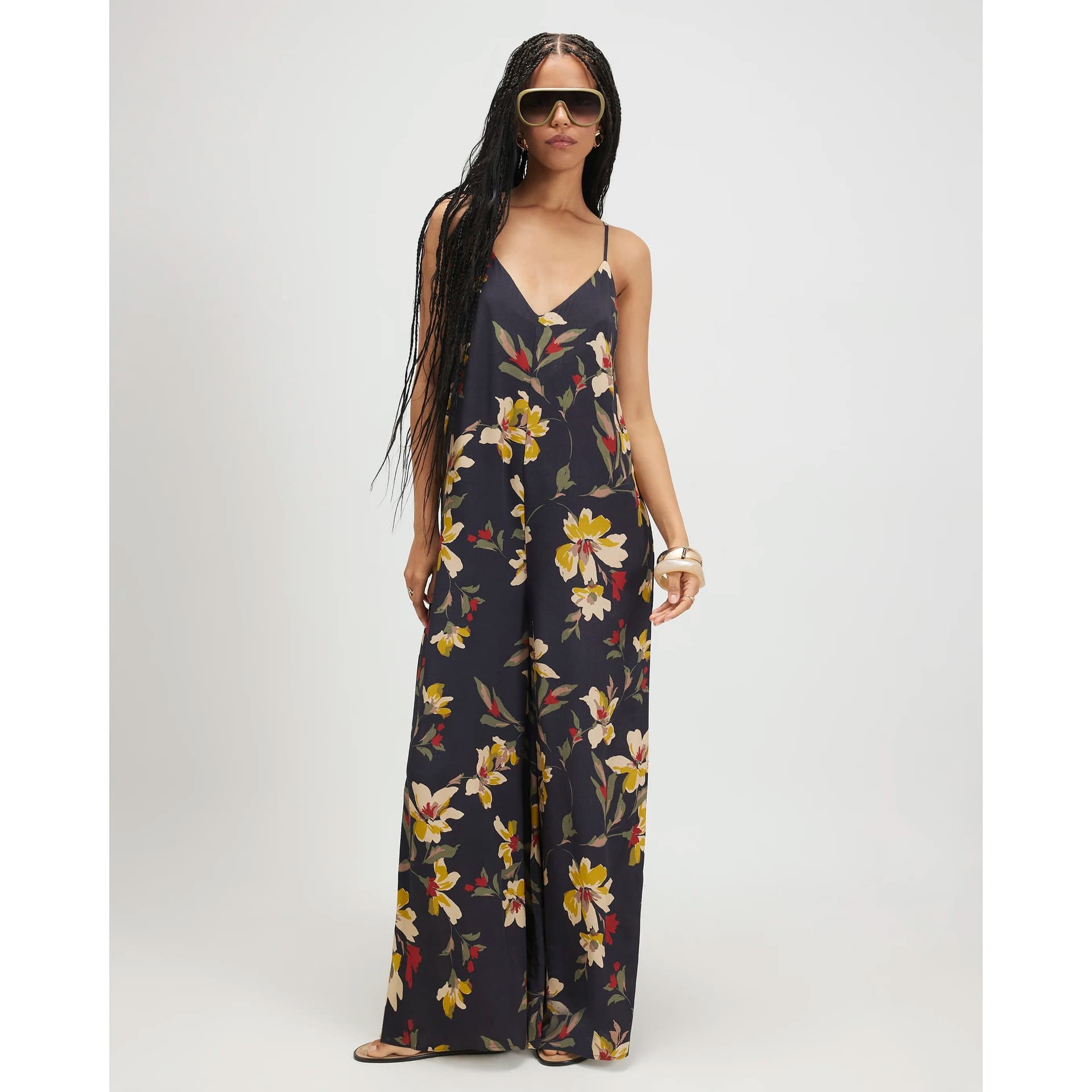 River Island River Island Womens Black Floral Wide Leg Jumpsuit