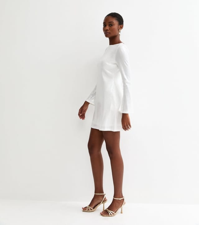 New Look Women's White Sequinned Long Sleeve Mini Dress New Look - 2