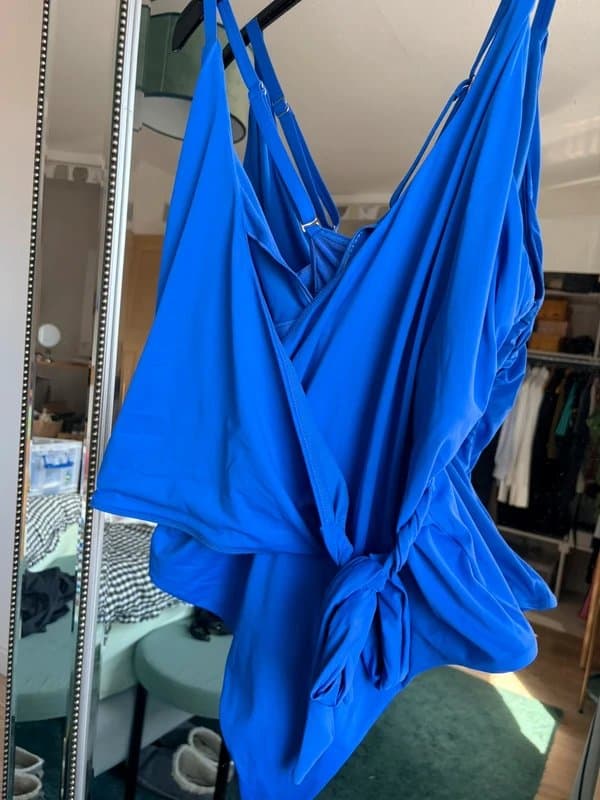 Marks & Spencer M&S Blue Tummy Control Wrap Swimsuit UK 24 | Adjustable Straps | Plus Size